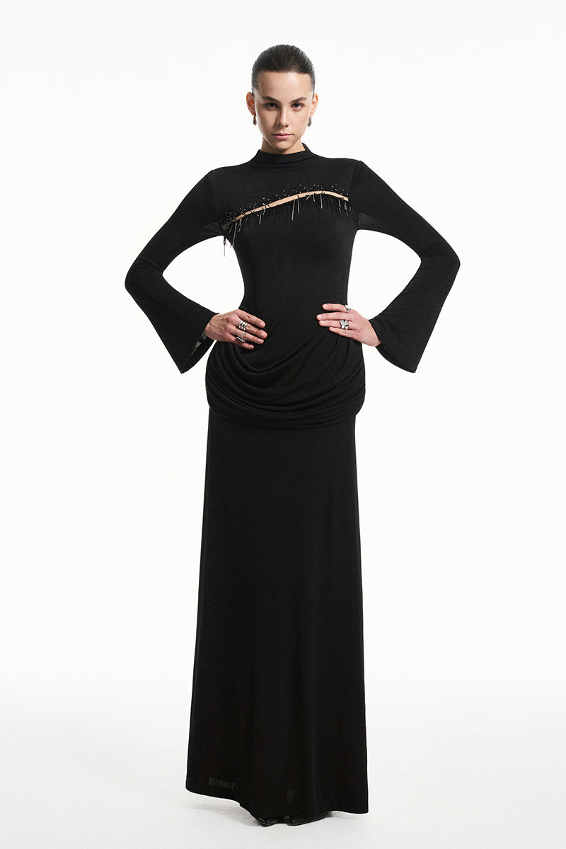 TWINKLE JERSEY SPANDEX GOWN IN BLACK | CULT MIA
