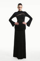Black Twinkle Jersey Spandex gown by EEGEN Studio, featuring a fitted silhouette and elegant design, worn by a model.