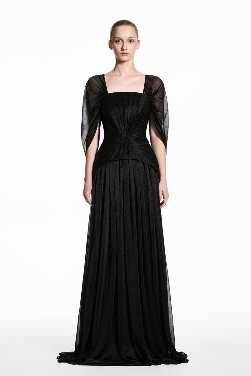 SPANDEX SHEER CHIFFON MAXI DRESS IN BLACK | CULT MIA