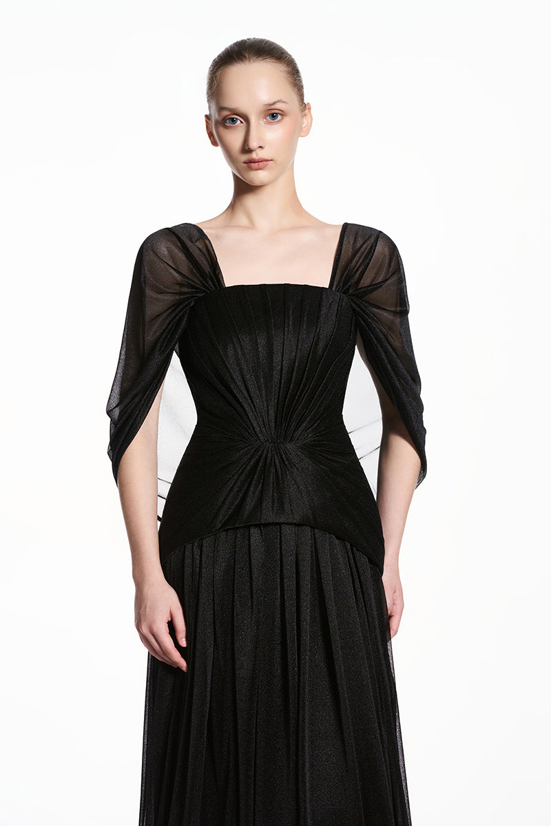 SPANDEX SHEER CHIFFON MAXI DRESS IN BLACK | CULT MIA