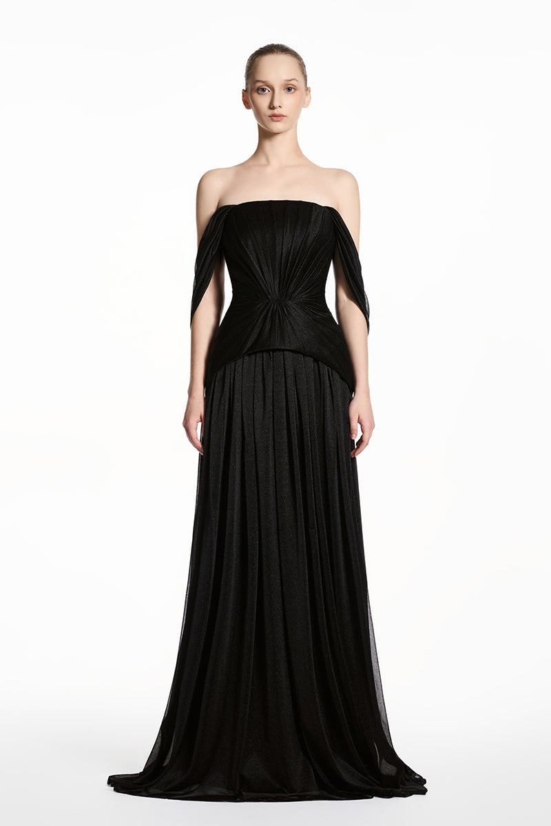Black sheer chiffon maxi dress by EEGEN STUDIO featuring flowy fabric and elegant length, perfect for formal or evening wear.
