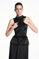 Black TAFFETA SILK Gown by EEGEN STUDIO featuring elegant draping and a flowing silhouette.