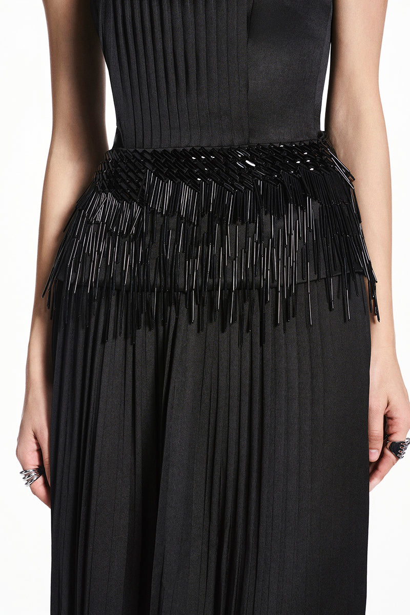 Black TAFFETA SILK Maxi Dress by EEGEN STUDIO, featuring a flowing silhouette and elegant design, shown on a model.