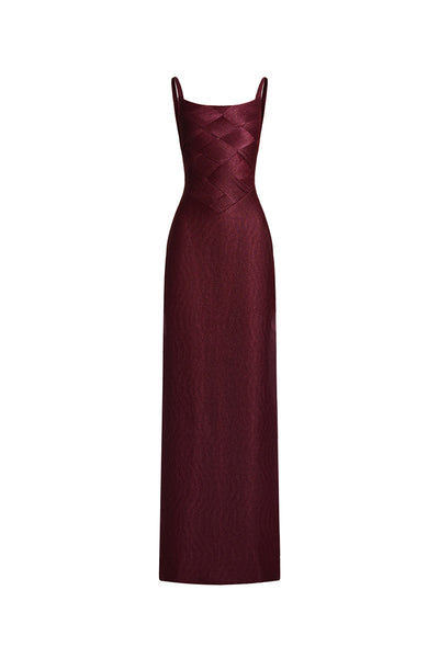 SPANDEX SHEER CHIFFON GOWN IN BURGUNDY | CULT MIA