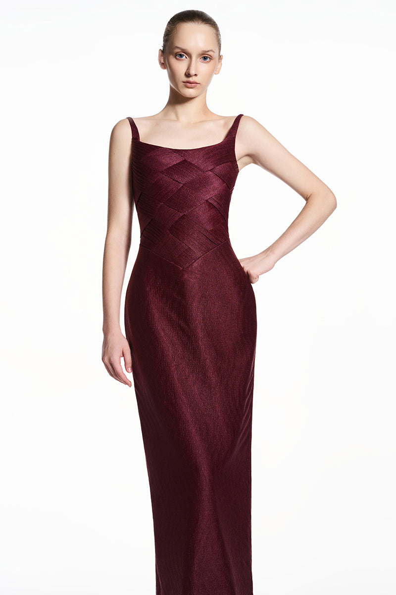 SPANDEX SHEER CHIFFON GOWN IN BURGUNDY | CULT MIA