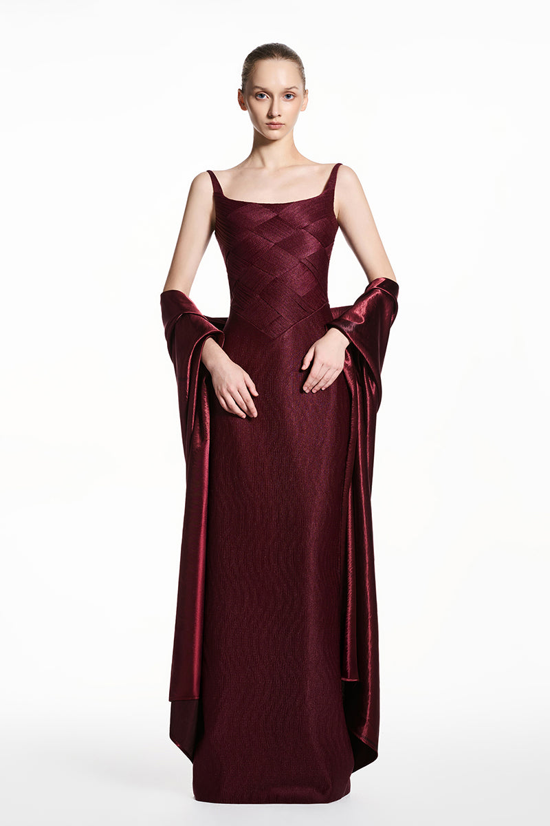 SPANDEX SHEER CHIFFON GOWN IN BURGUNDY | CULT MIA