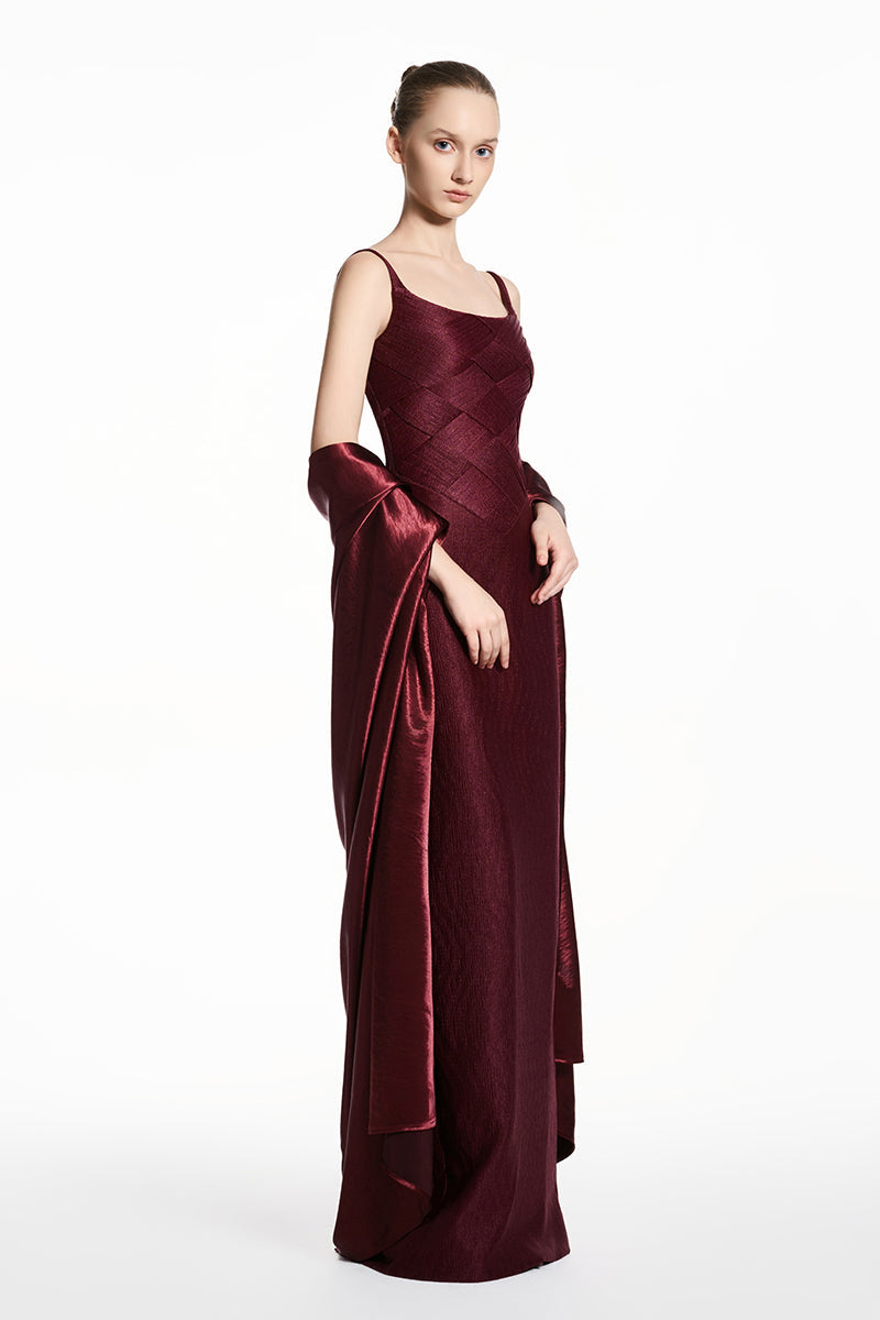 EEGEN STUDIO SPANDEX SHEER CHIFFON GOWN IN BURGUNDY | Cult Mia EEGEN STUDIO SPANDEX SHEER CHIFFON GOWN IN BURGUNDY | Cult Mia