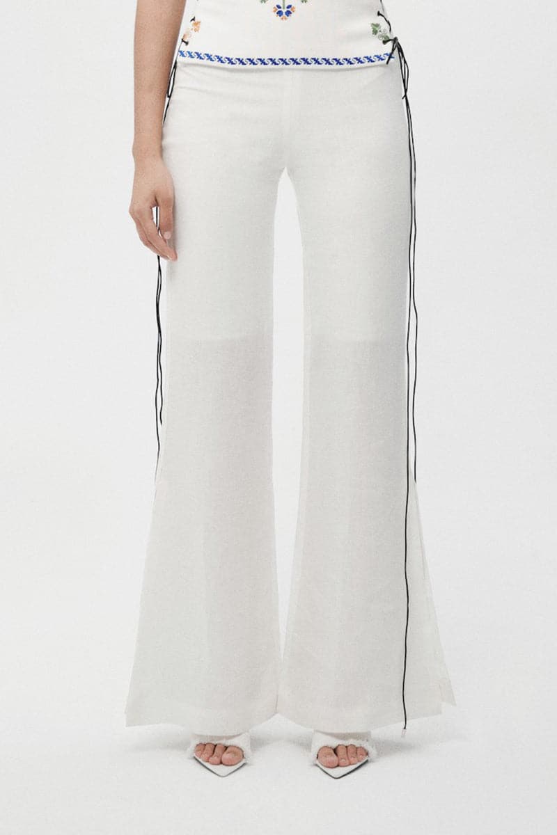 WHITE ORGANIC LINEN FLARED PANTS - CULT MIA