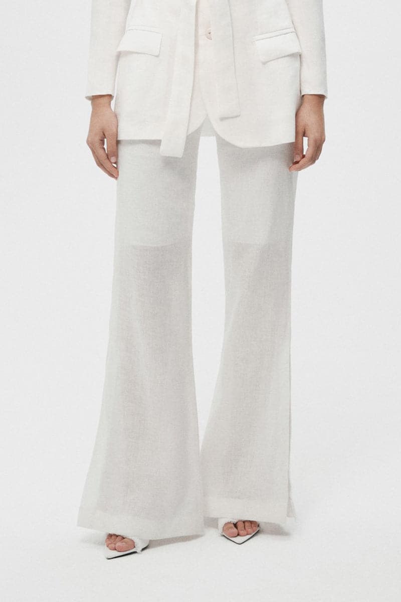 WHITE ORGANIC LINEN FLARED PANTS - CULT MIA