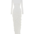 White POEM Thalora midi dress featuring a flowy fabric and elegant design, perfect for stylish occasions.