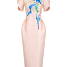 Tiny Ink blush pink midi dress with hand-painted floral design, elegant sleeveless style, perfect for summer occasions