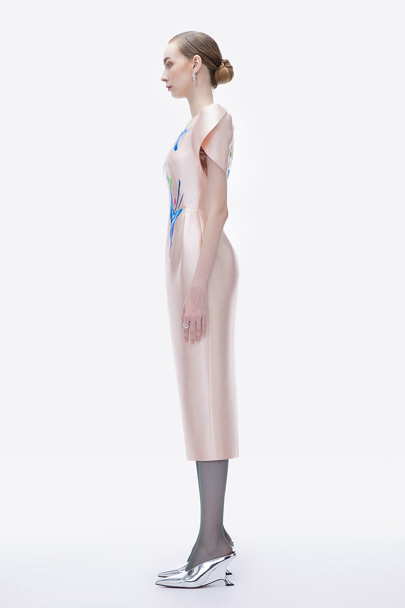 azalea midi dress Strapless Crepe Straight, Azalea Floral Midi Dress in White/Pink, Size XS,