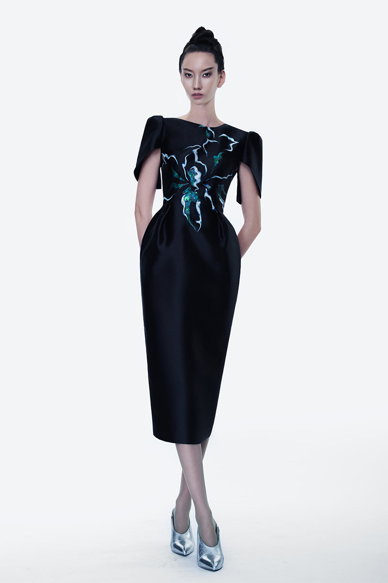 hand painted black dress Women Hand Painted High Neck Mini Dress -Black Queen, S