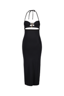 Black ETE Maxi Skirt by Maliluha, flowing long skirt with a sleek design and soft fabric, styled for elegant casual wear.
