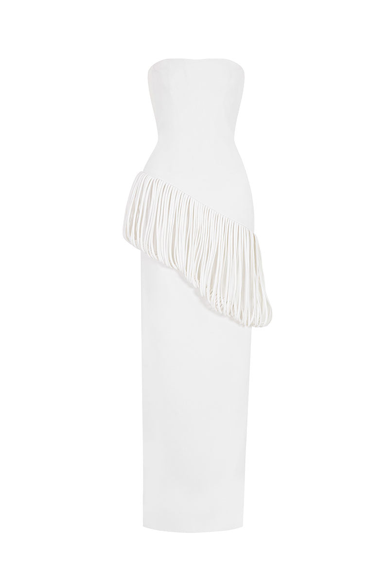 Poem Isolara Midi Gown with elegant flowy fabric and detailed design, perfect for formal occasions.