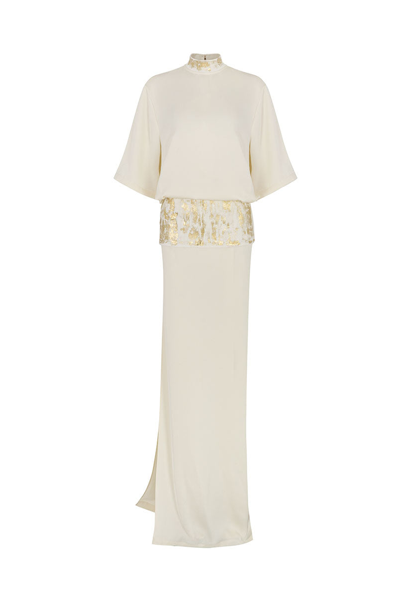 Elegant POEM Radiara maxi dress featuring flowing fabric and a stylish design, perfect for casual or formal occasions.