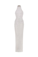 Elegant POEM Pearlescence Gown featuring shimmering fabric and intricate detailing, perfect for formal occasions.