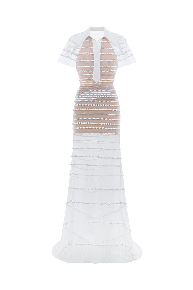 Elegant POEM Opaline Maxi Dress featuring flowing fabric and a relaxed fit, perfect for summer or special occasions.