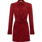Red Paris Jacquard mini dress by Acaria Studio, featuring intricate woven patterns and a stylish, fitted silhouette.