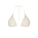 Aguaclara La Perle lace triangle bikini top with adjustable straps and delicate lace design, ideal for beach or poolside wear.
