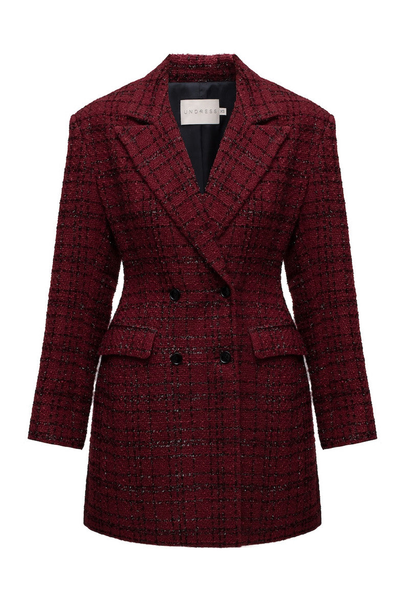PETRA TWEED MIDI BLAZER DRESS IN BORDEAUX