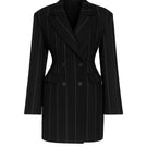 Black Petra midi blazer dress by UNDRESS, featuring a tailored fit, lapel collar, and stylish mini length for a chic look.