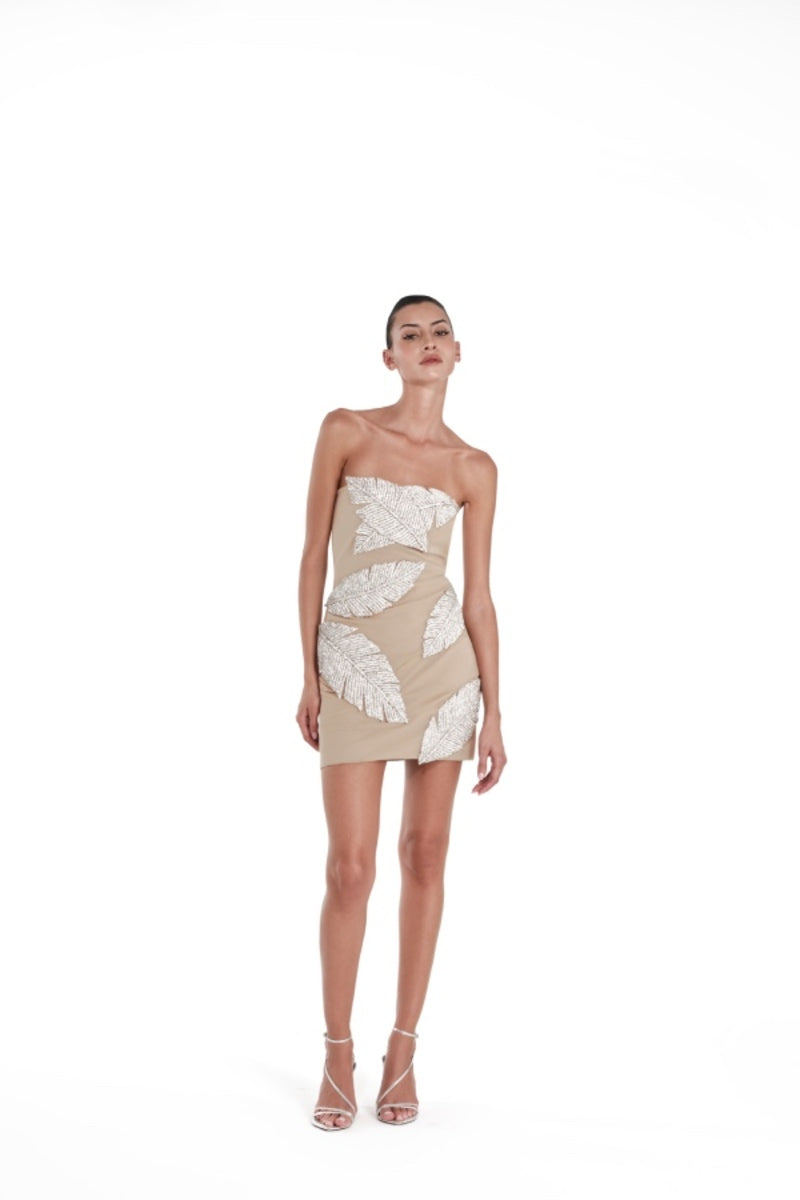GUSTAVIA HANDMADE CRTYSTAL LEAF MINI DRESS - CULT MIA