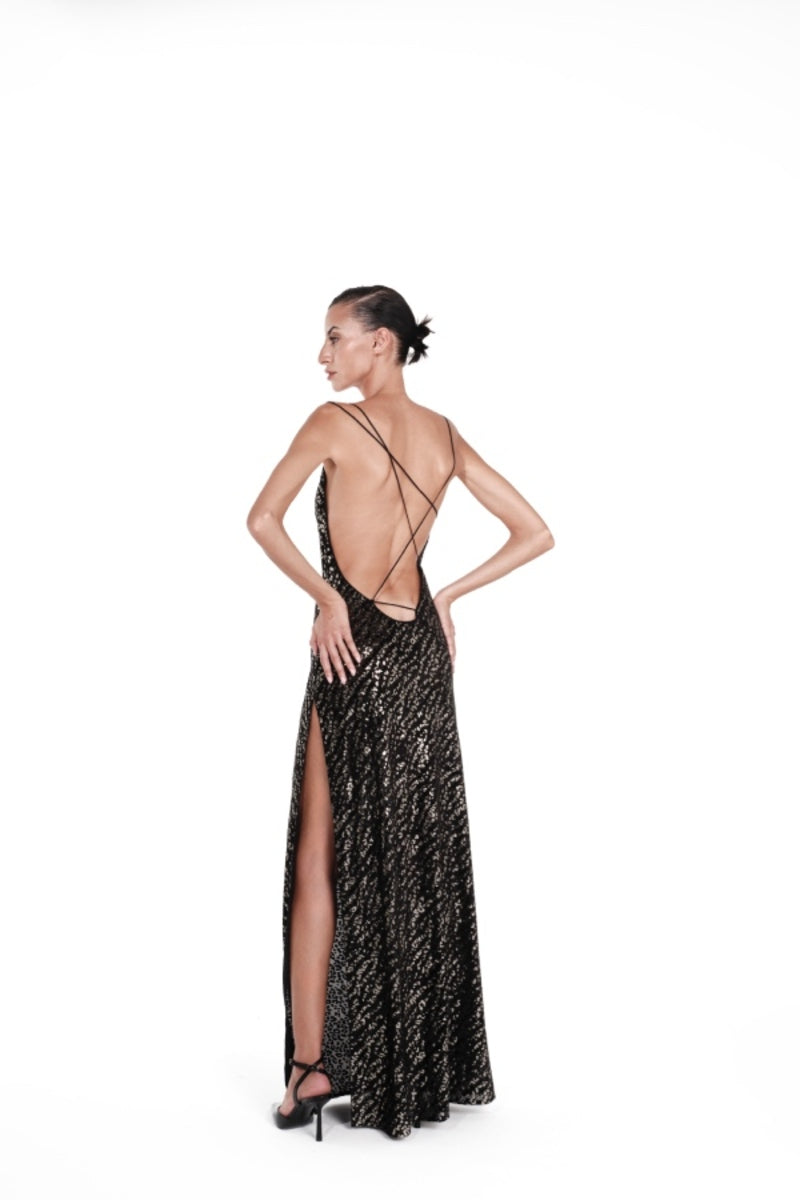 KENYA BLACK COWL-NECK GOWN - CULT MIA