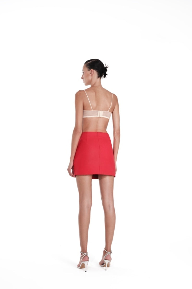 ANTHURIUM RED SLIM FIT MINI SKIRT - CULT MIA