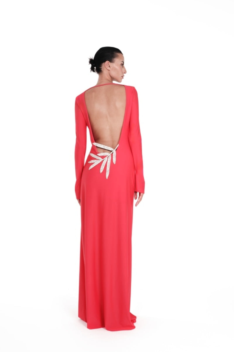 SABRINE RED BACKLESS GOWN - CULT MIA