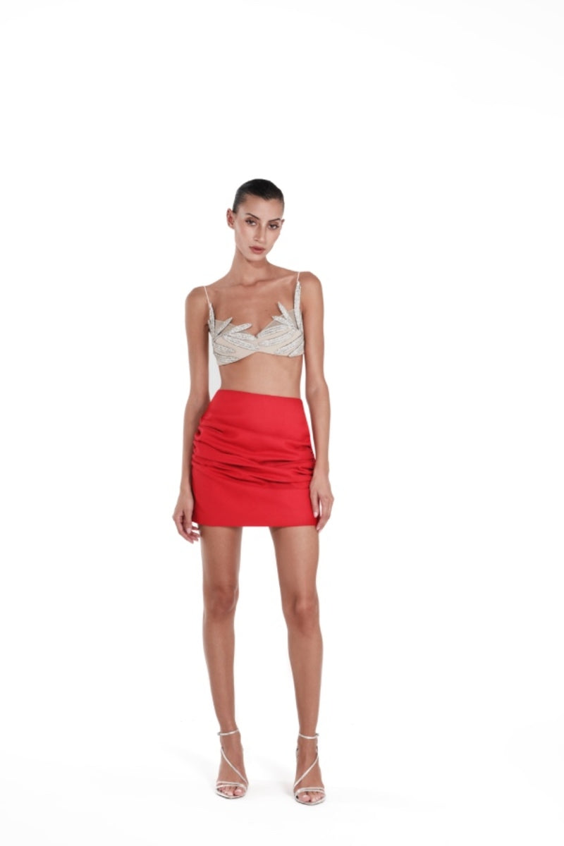 ANTHURIUM RED SLIM FIT MINI SKIRT - CULT MIA