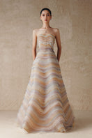 Elegant A-line sheer tulle gown by Phan Huy featuring delicate fabric and flowing silhouette.