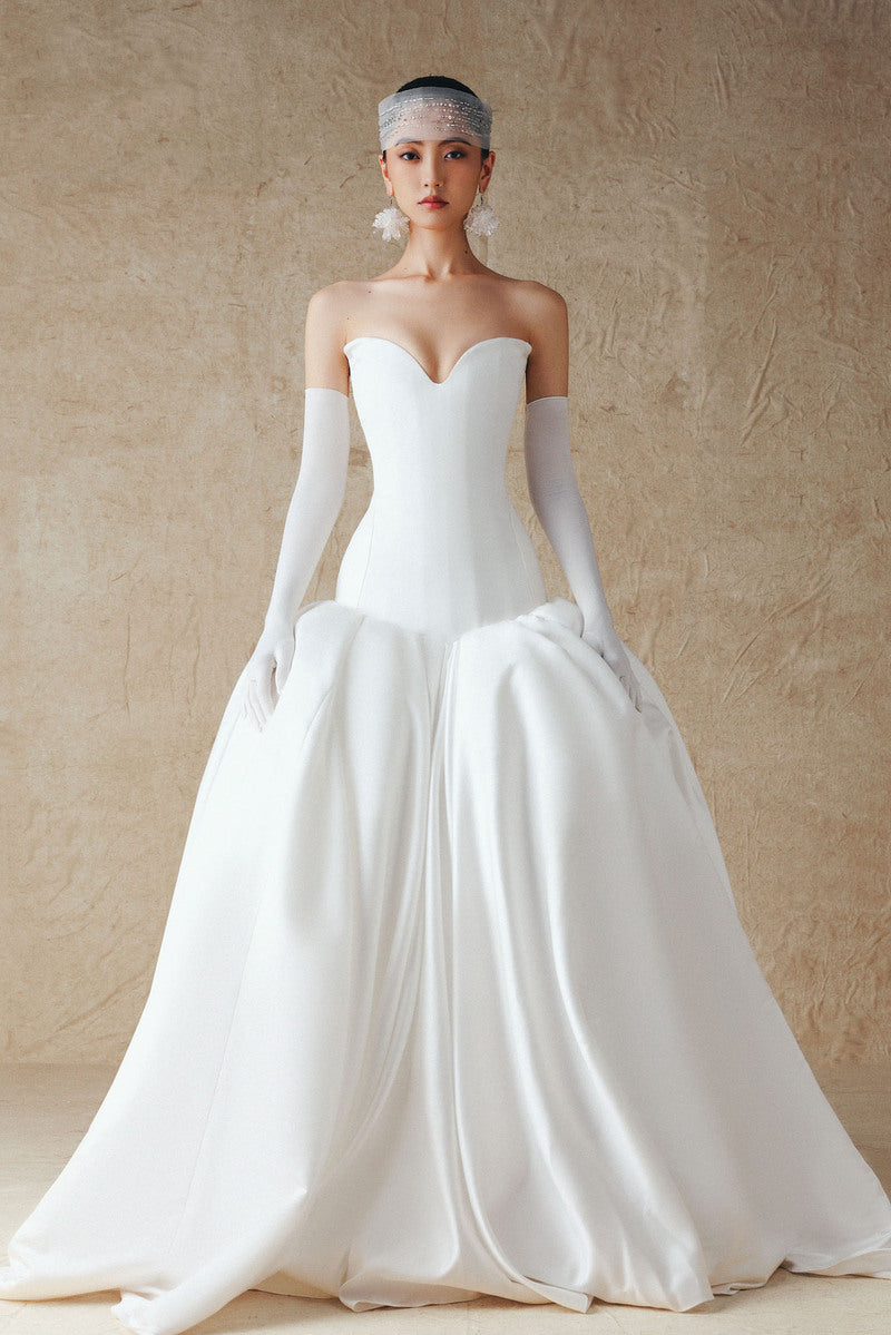 WHITE CUT OUT TOP SILK TAFTA GOWNS - CULT MIA