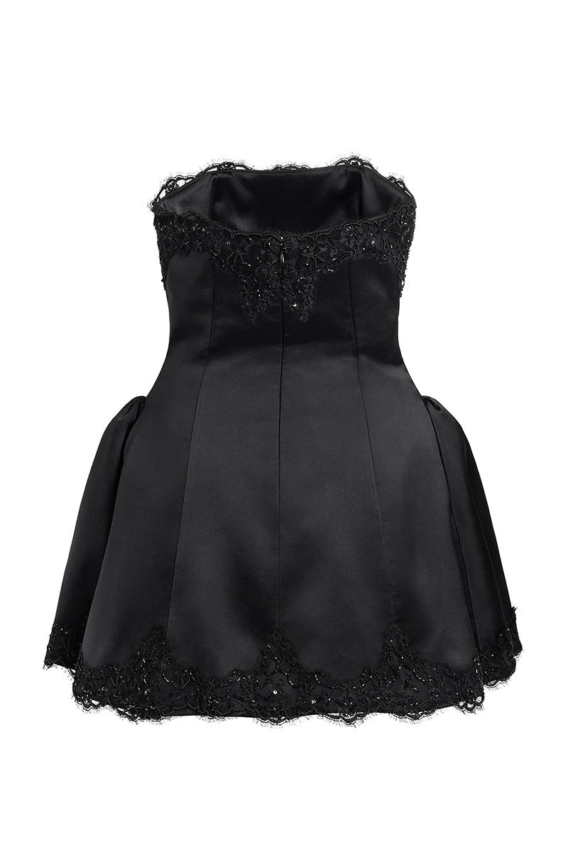 Black Phantom Mini Dress by Scarlett Gasque with ghostly back design, perfect for stylish, modern mini dress fashion.