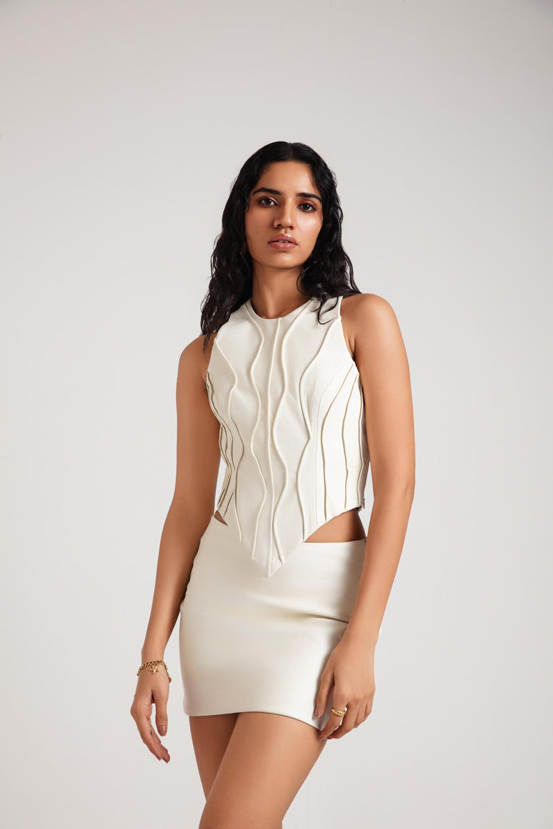 MARLA OFF WHITE TOP AND SKIRT SET - CULT MIA