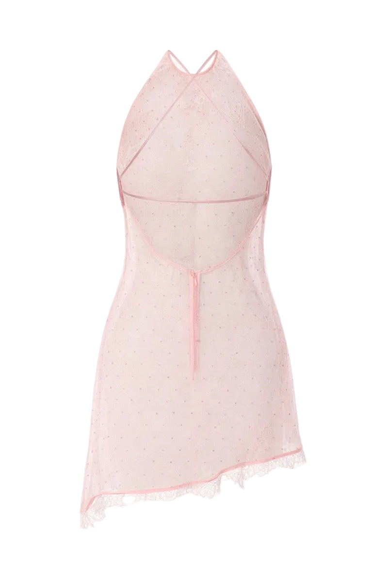 Pink Penelope mini dress by IKINITA, shown on a hanger with a flowing, stylish design perfect for casual or semi-formal occasions.