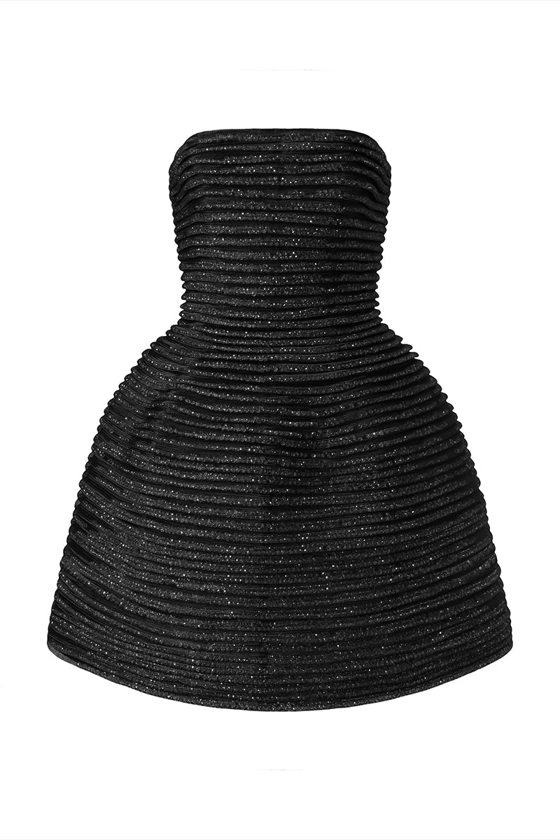 BLACK MINI TULLE DRESS WITH METAL BEADS - CULT MIA