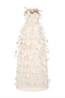 Back view of Phan Huy floral lace gown with intricate metal bead embellishments and elegant design.