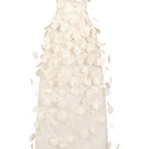 Phan Huy floral lace gown with metal beads, front view showcasing intricate lace details and elegant design.