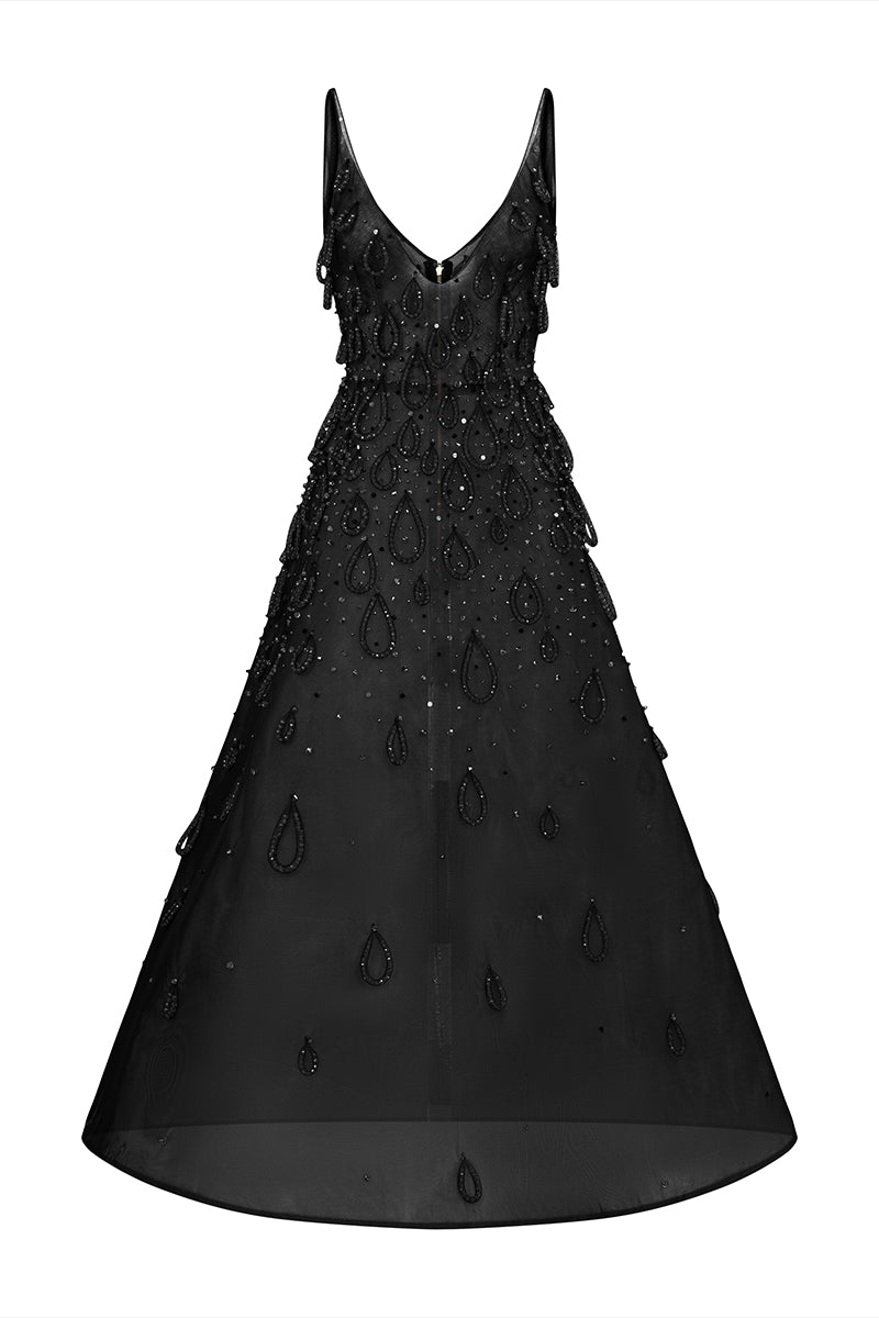 BLACK MIDI DRESS WITH ATTACHED WATER DROP - CULT MIA