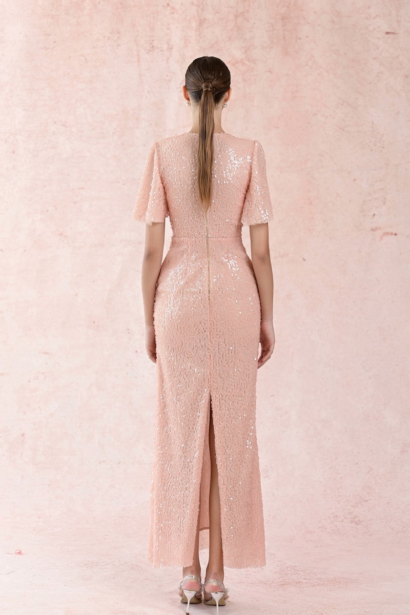 PINK SEQUIN RUFFLE DRESS - CULT MIA