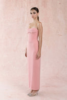 Pink silky gown by HACCHIC COUTURE, flowing fabric with elegant design, perfect for formal occasions or evening wear.
