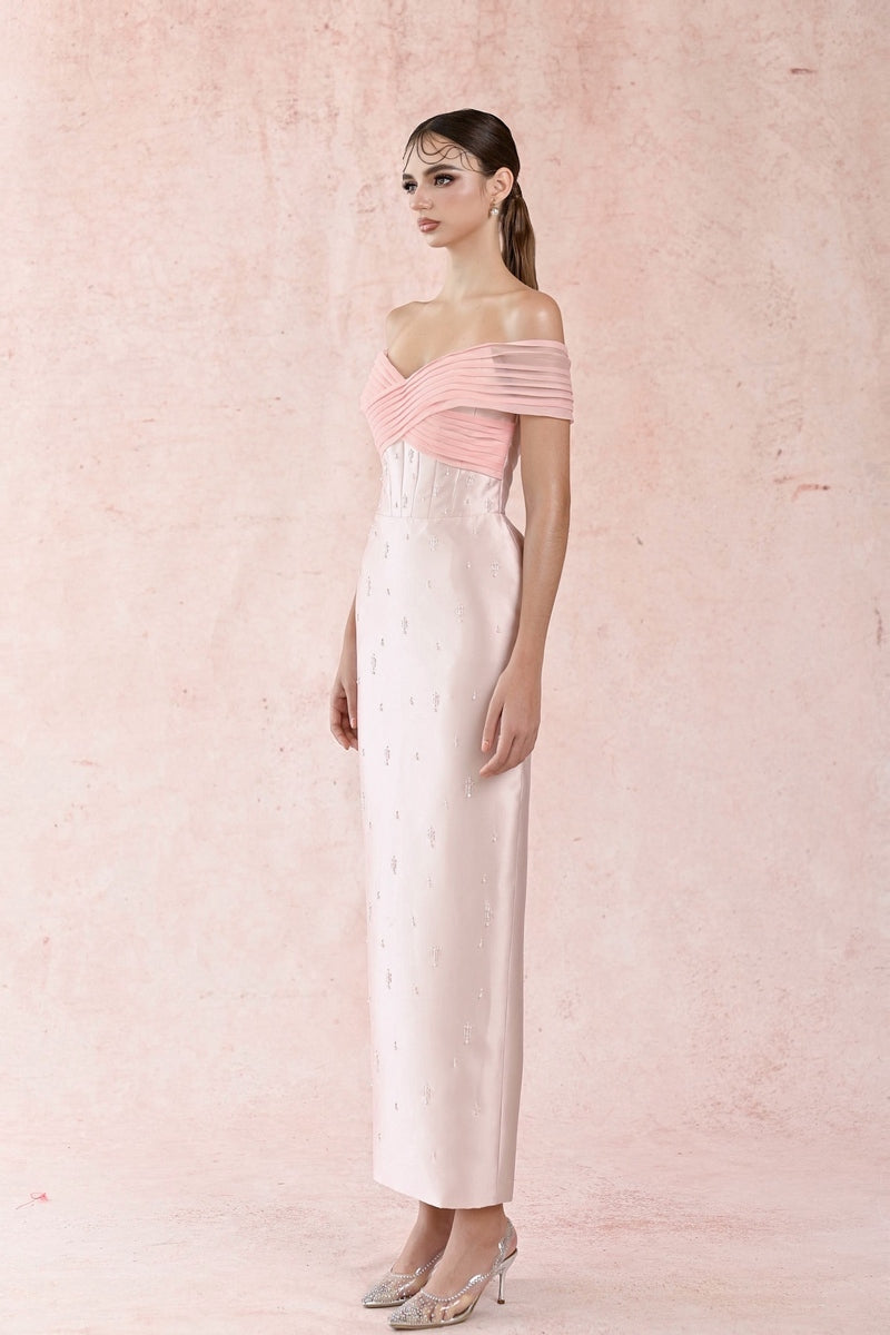 PINK TAFFETA PLEATED DRESS - CULT MIA
