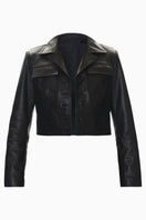 Rebecca Taylor Piper crop leather jacket in black, shown with front view highlighting the sleek design and cropped fit.