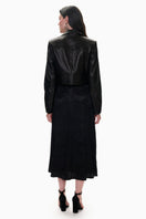 Rebecca Taylor Piper crop leather jacket in black, featuring a stylish cropped design and smooth leather texture.