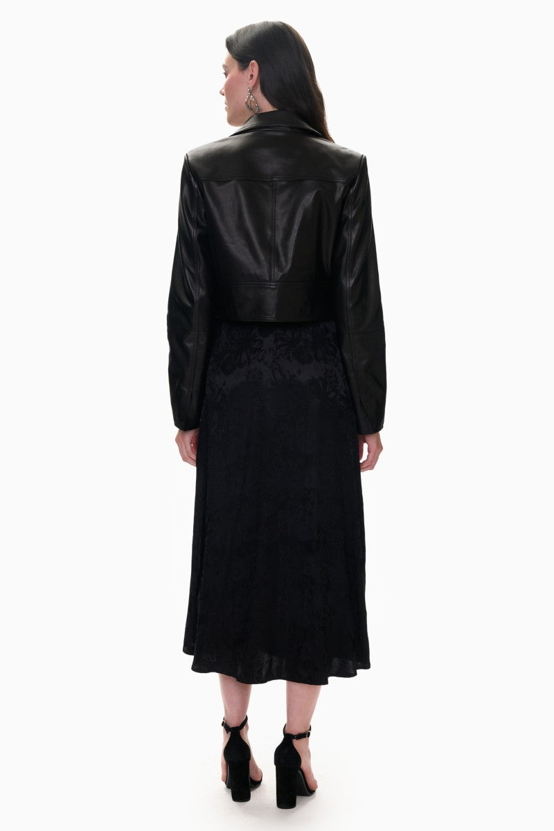 Rebecca Taylor Piper crop leather jacket in black, featuring a stylish cropped design and smooth leather texture.