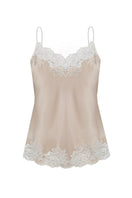 Georgia beige cami and shorts pajama set by Bocan Couture, featuring a comfortable beige fabric with a relaxed fit.