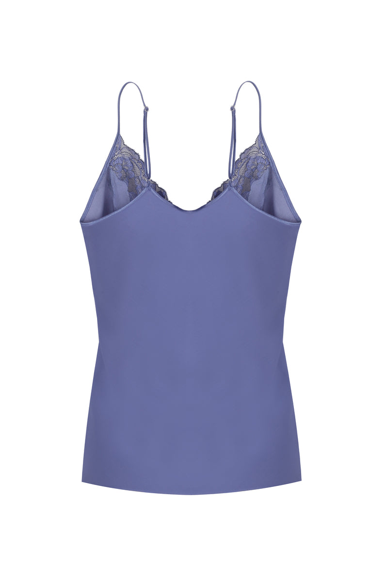 Bocan Couture Luna Silk lilac camisole and shorts pajama set with silky fabric, relaxed fit, and delicate detailing.