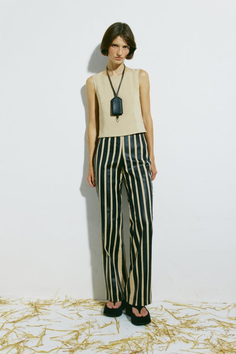 TES STRIPED HIGH-RISE STRAIGHT LEG PANTS - CULT MIA