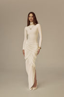 White POEM Thalora midi dress featuring a sleek, elegant design perfect for stylish occasions.
